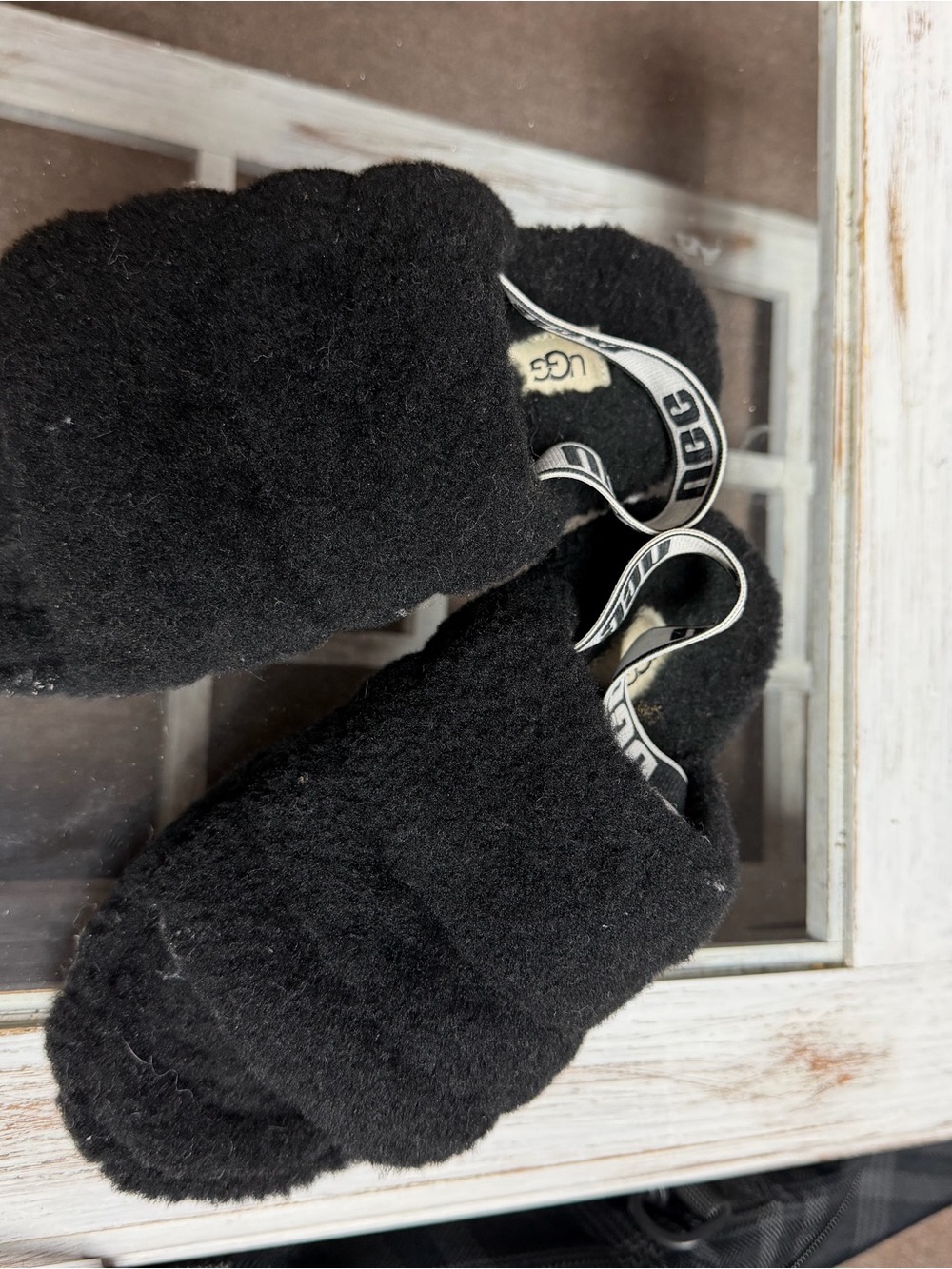UGG Black Fluff Slide with Branded Heel Strap
